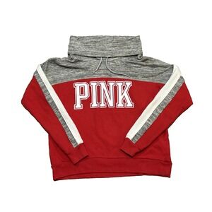 PINK Victoria's Secret Sweatshirt Size Medium Red Gray Cowl Neck Pullover
